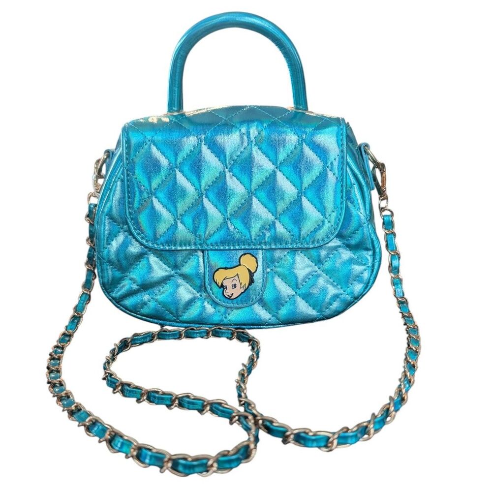Disney Tinkerbell Handbag Crossbody - Teal/Blue Quilted Design Top Handle